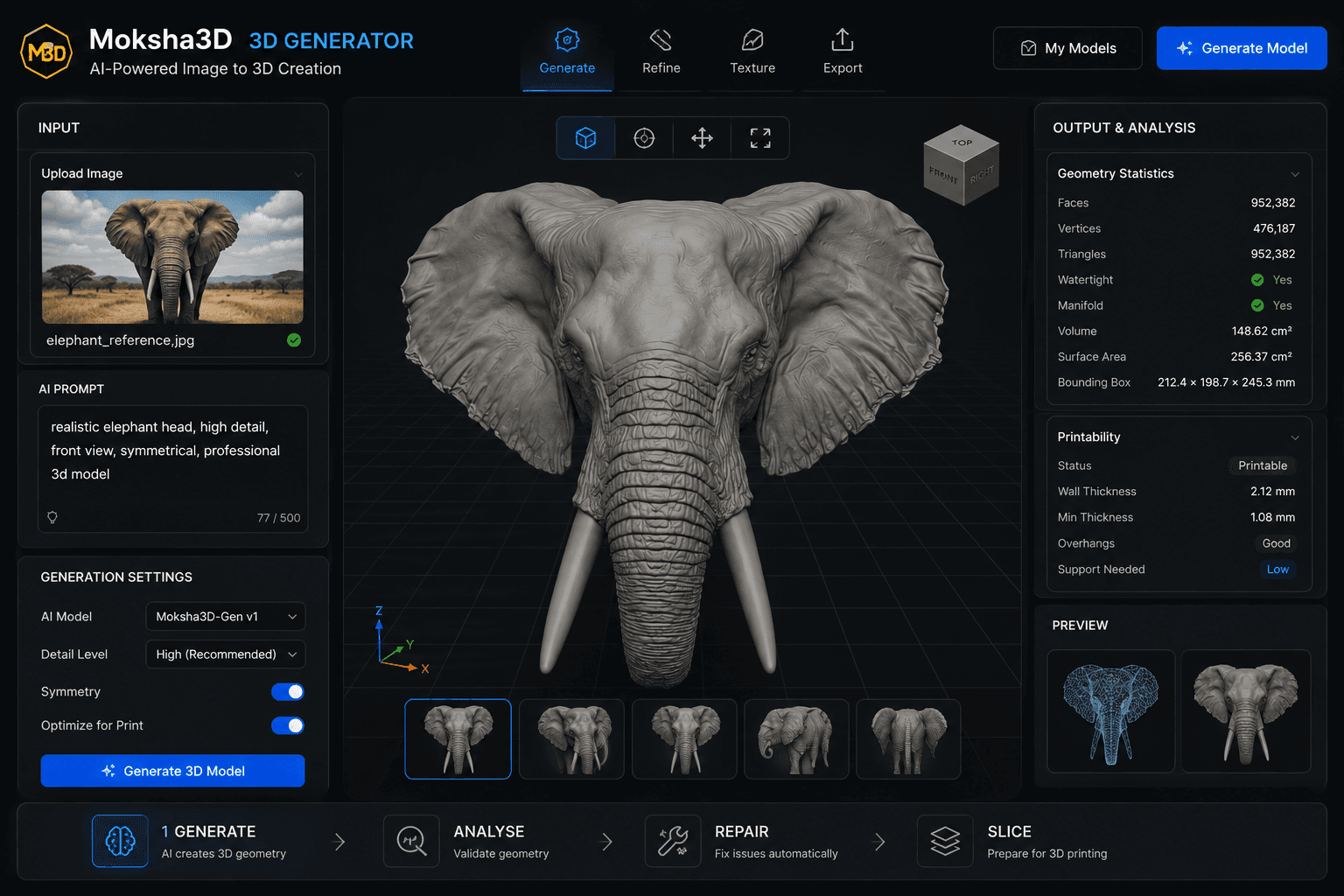 AI image-to-3D generation preview